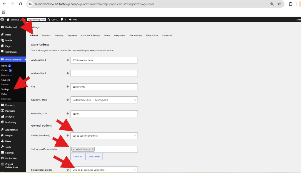 WooCommerce General settings limited to United States